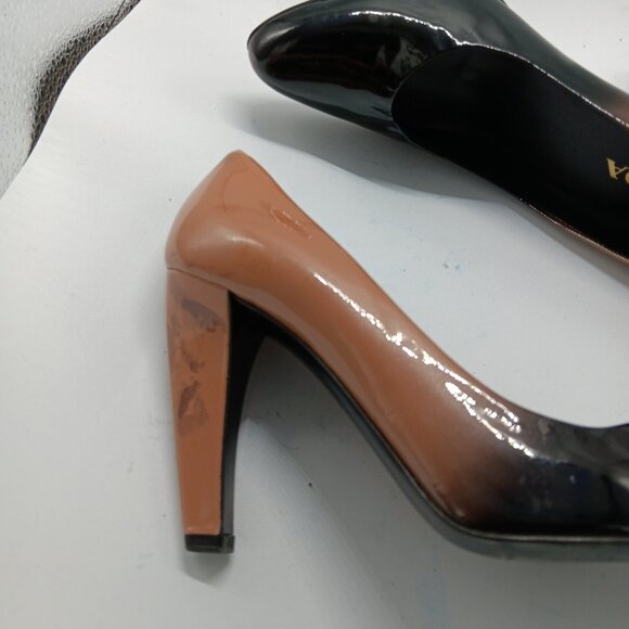 Authentic Prada Black & Tan Patent Classic High Heel Pumps - Picture 7 of 8